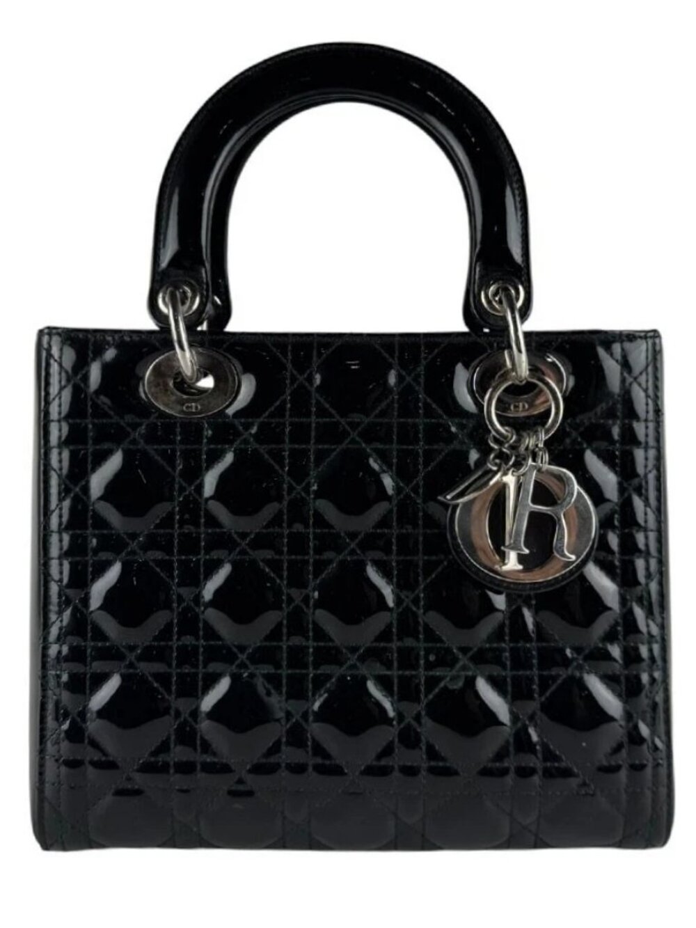 Christian Dior Lady Dior Handbag Shoulder Bag Black Patent Leather